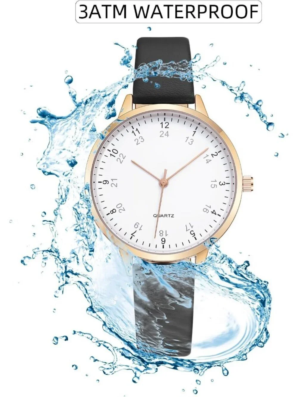 Women's Black And White Analog Case Quartz Leather Mesh Strap Round Wrist Watch